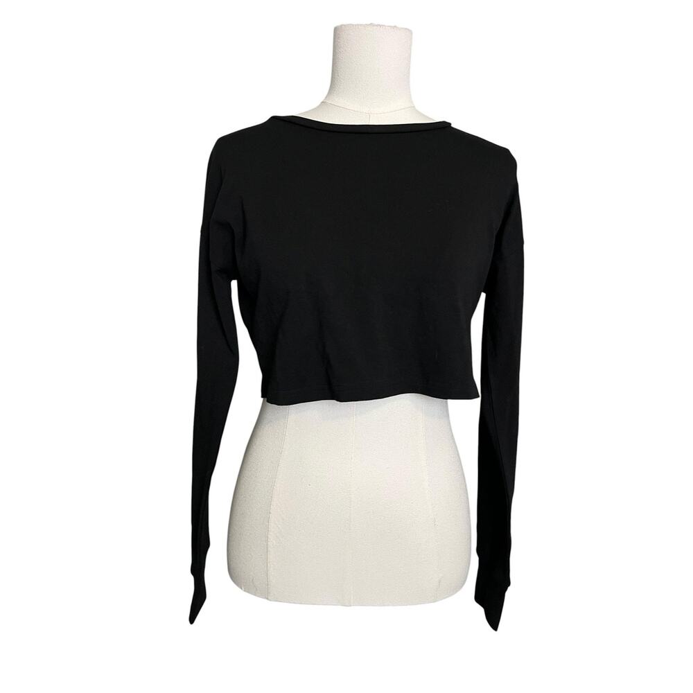 Mippo Shirt Womens Medium Black Long Sleeve Cropped Supersoft Tee Stretch